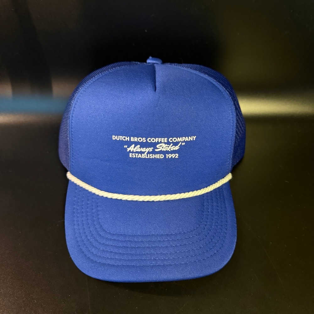 Dutch Bros Coffee Always Stoked Blue Polyester Mesh Trucker Hat Mens‎ Adjustable